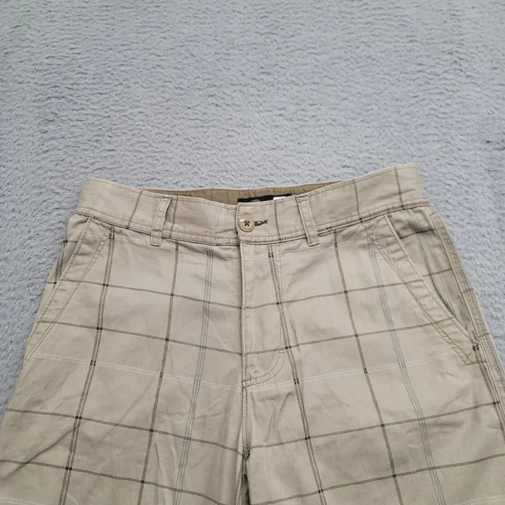 OP Shorts Mens 30 Tan Plaid Flat Front Chino Cotton 10